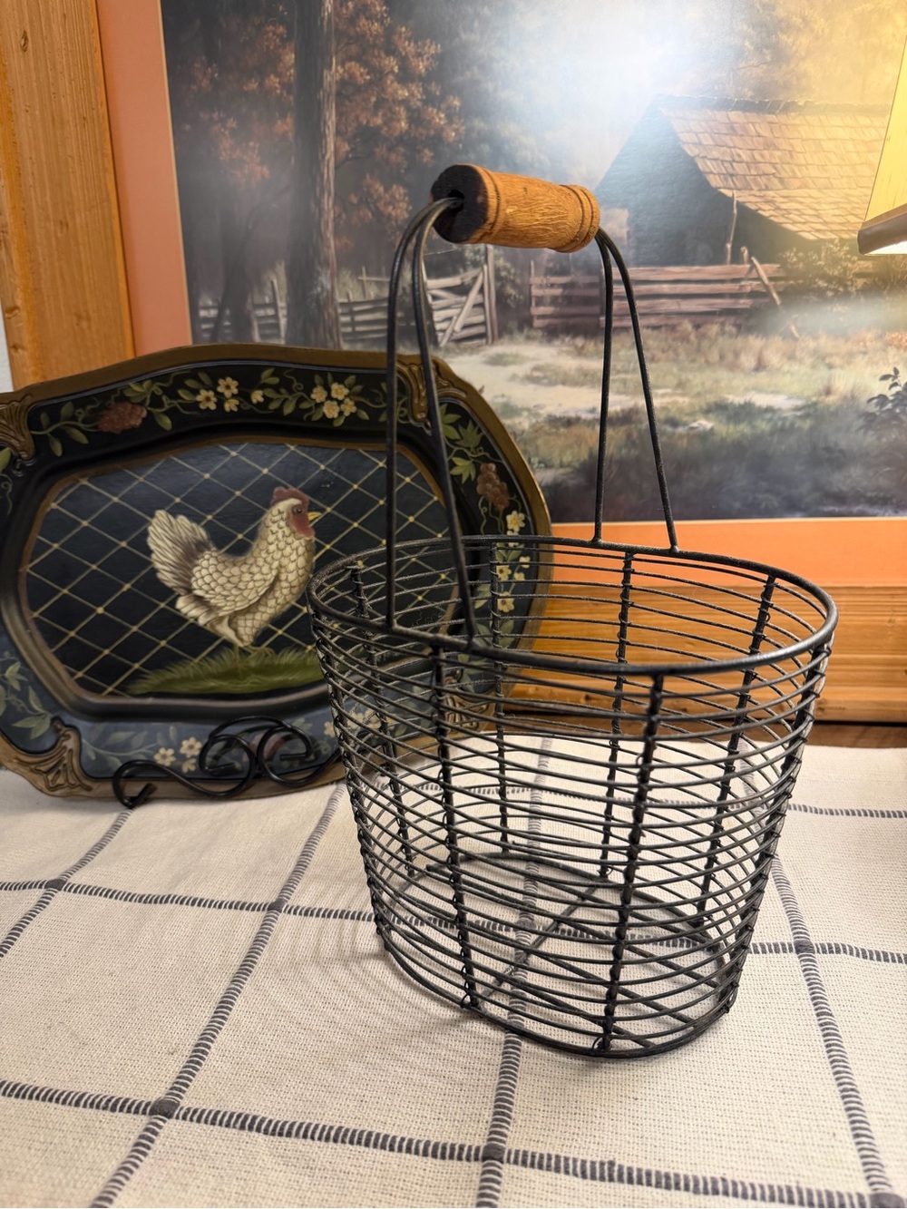 Vintage Metal Wire Egg Gathering Basket